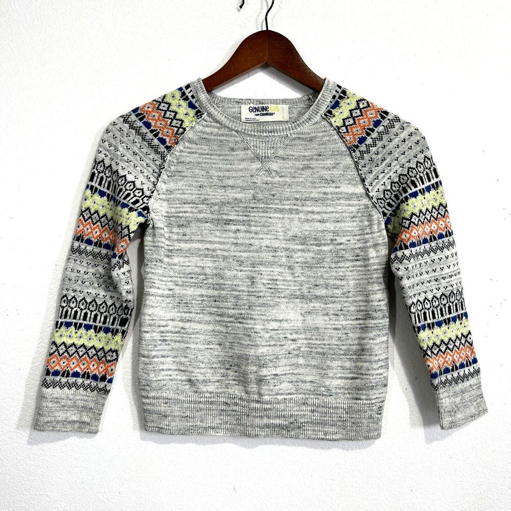 Genuine Kids Oshkosh Baby Fair Isle Raglan Cotton Sweater 6 Months Heather Gray